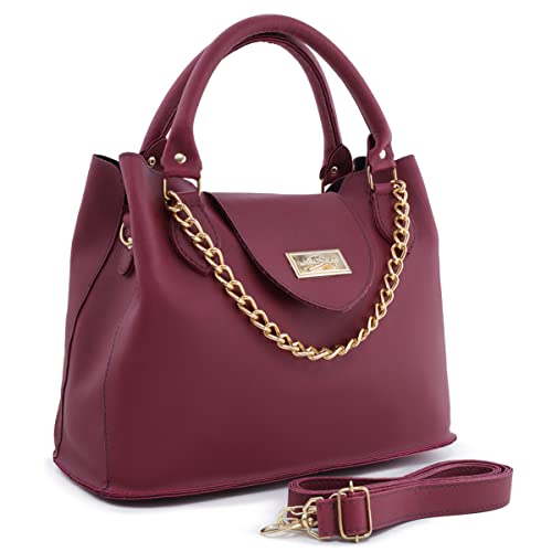 Bolsa Feminina Com Alça de Mão e Ombro Reajustável e Com Bolso Externo + Detalhe em Corrente (Vermelho)
