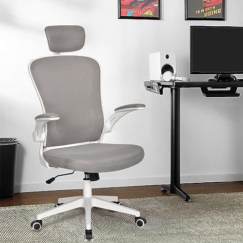 Cadeira de escritório ergonômica com estofado de mesh（Cinza)