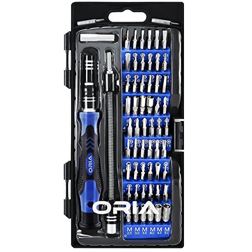 Conjunto de chave de fenda de precisão 60 em 1 com 56 bits de chave de fenda magnética com varinha de extensão flexível para PC, iPhone, eletrônica, relógio, console de jogos, óculos de mesa, azul