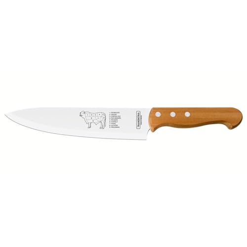 Faca para Carne Tramontina Churrasco com Lâminas em Aço Inox e Cabo de Madeira Natural 8"