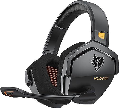 NUBWO G06 Fone de ouvido para jogos sem fio duplo com microfone para PS5, PS4, PC, celular, interruptor: 2,4 GHz sem fio + Bluetooth - bateria de 100 h - drivers de 50 mm - laranja