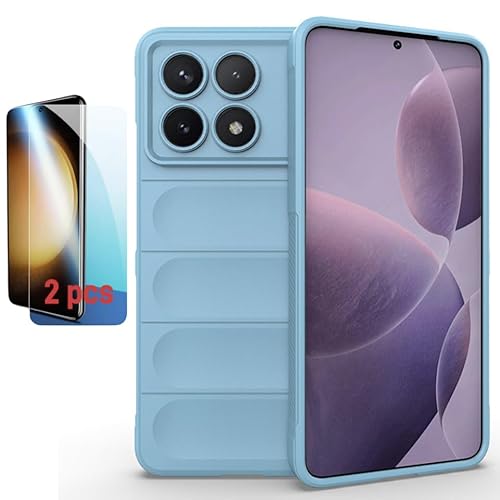 Capa for Xiaomi Poco F6 Pro 5G: [macia] [durável] capa de telefone suave e flexível, com 2 Pedaços Película, azul claro