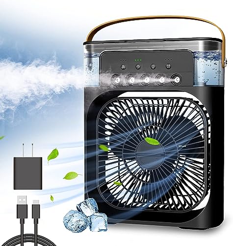 softdigit Ventilador Portátil de Mesa Mini Ar Condicionado Umidificador Climatizador Led Água e Gelo 3 Velocidades Led (PRETO)