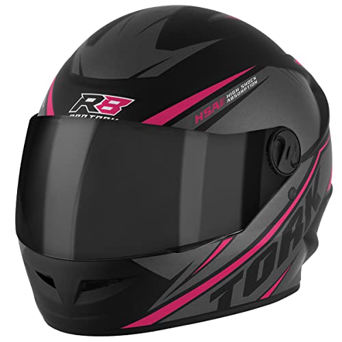 Capacete Moto R8 Pro Tork Fechado 58 Preto/ Rosa Viseira Fumê