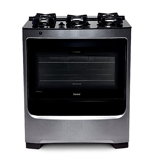 Fogão Consul 5 bocas cor Inox com mesa de vidro e grade de ferro fundido - CFS5VAR BIVOLT