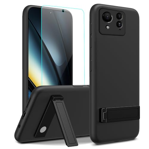 Nijiadi Capa para celular ASUS Zenfone 11 Ultra com protetor de tela de vidro, [3 formas de suporte] Capa protetora de silicone TPU à prova de choque de metal para Asus ZenFone 11 Ultra 5G - preta