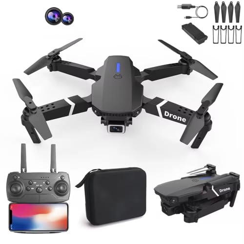 Drone E88 Pro 4K HD Câmera Dupla WiFi FPV Dobrável com Controle Remoto, Bolsa de Transporte – Preto (4K Câmera + 1 Bateria)