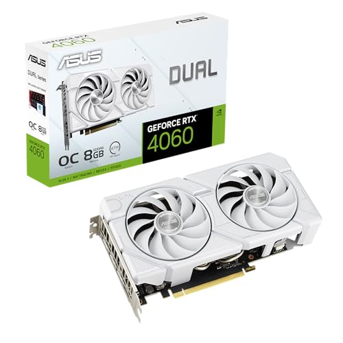 ASUS Dual GeForce RTX™ 4060 EVO White OC Edition 8GB GDDR6 (PCIe 4.0, 8GB GDDR6, DLSS 3, HDMI 2.1a, DisplayPort 1.4a, design de ventilador de tecnologia axial, tecnologia 0dB, BIOS duplo, tecnologia