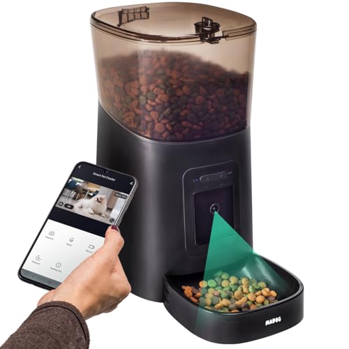 Comedouro Automático Alimentador Inteligente Programável Smart Feeder Cachorro e Gato MADOG Pet Aplicativo Celular Wi-fi Capacidade 6 Litros com Câmera de Visão Noturna Full HD