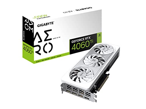 GIGABYTE Placa gráfica GV-N406TAERO OC-8GD GeForce RTX 4060 Ti AERO OC 8G, 3 ventoinhas WINDFORCE, 8GB 128-bit GDDR6, placa de vídeo