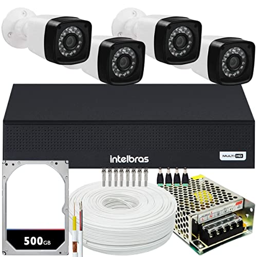 Kit DVR Intelbras 4 canais H.265 4 câmeras Full HD 20 metros