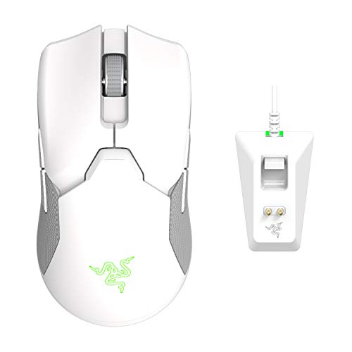 Razer Mouse para jogos sem fio leve Viper Ultimate e base de carregamento RGB: Tecnologia sem fio Hyperspeed - Sensor óptico DPI 20K - Leve 74 g - Bateria de 70 horas - Branco mercúrio
