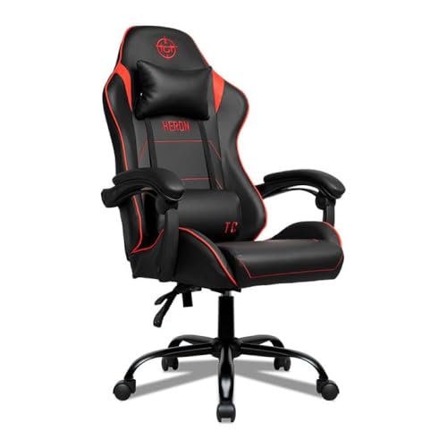 Cadeira Gamer TGT Heron TC | Espuma Moldada | Almofadas para Lombar e Pescoço | Suporta até 120kg | Ajuste de Inclinação | Braço Fixo | Preto e Vermelho | TGT-HRTC-BR02