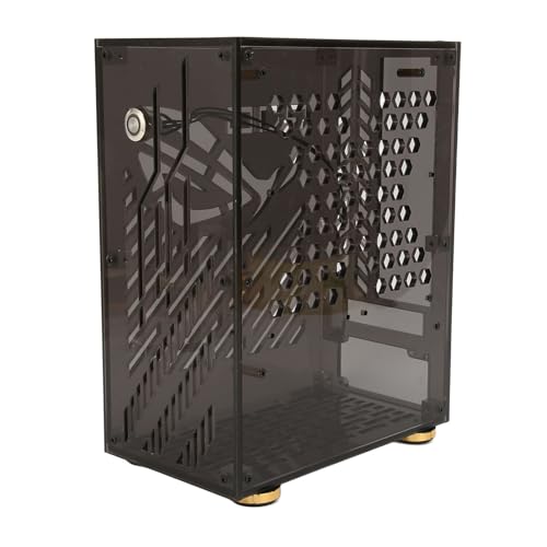 Denash Capa Mini ITX, painel lateral transparente, capacidade de 4,3 L, resfriamento de 360 graus, capa mini ITX de acrílico com fator de forma pequeno para placa-mãe Mini ITX (preto)