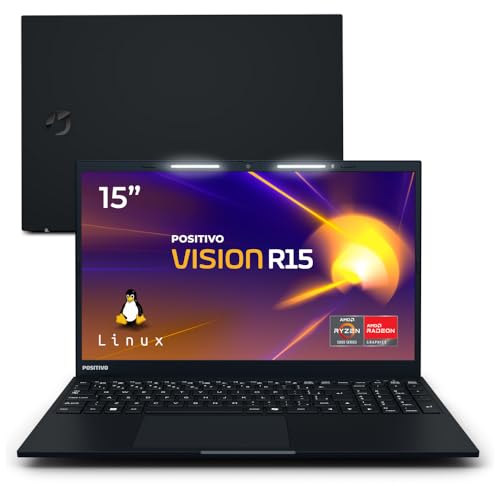 Notebook Positivo Vision R15 AMD® Ryzen 7-5700U Linux 8GB RAM 256GB SSD 15.6” Full HD Lumina Bar - Preto