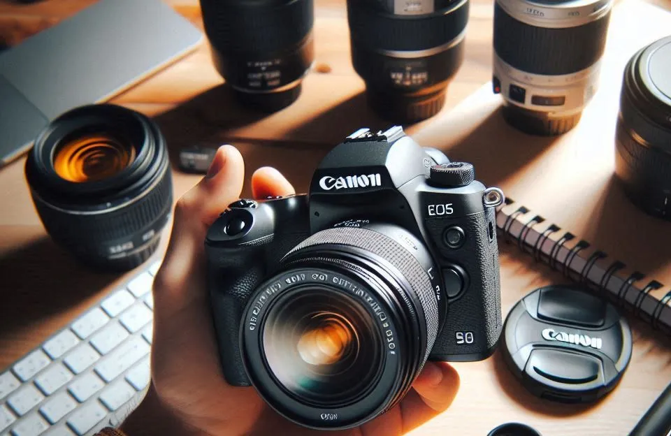 Câmera Canon EOS R50 com lentes 18-45mm e 55-210mm