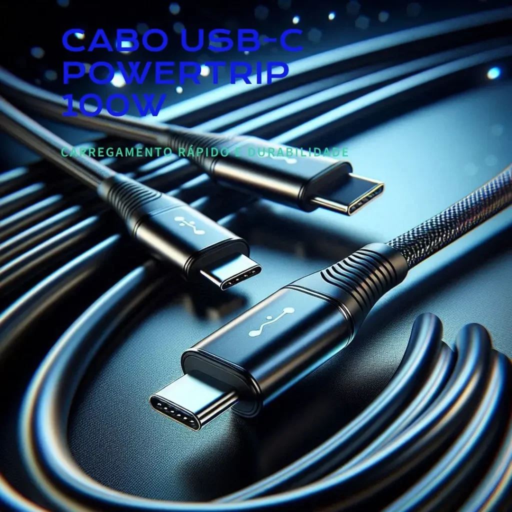 Cabo USB-C PowerTrip 100W 1m: Carregamento Rápido e Durabilidade