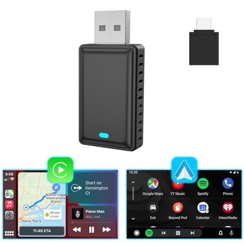 Adaptador automotivo 2 em 1 sem fio CarPlay Android Mini USB Dongle, Plug & Play, converte CarPlay original com fio para carro sem fio, para carros 2016-2023 com CarPlay com fio de fábrica | Android