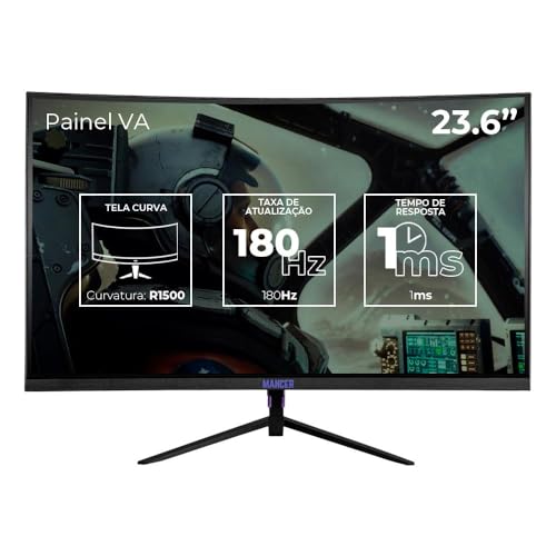 Monitor Gamer Mancer Valak Z180H | 23.6 Polegadas | Full HD | Curvo | Painel VA | 1ms | 180Hz | FreeSync e G-Sync | HDMI/DP, MCR-VKZ180H-BL01