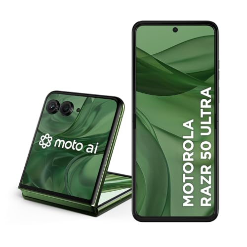 Smartphone Motorola Razr 50 Ultra - 512GB 24GB (12GB RAM+12GB Ram Boost) Tela dobrável 6,9" pOLED e externa 4” Moto AI camera IPX8 Forest Green - Silicon Leather