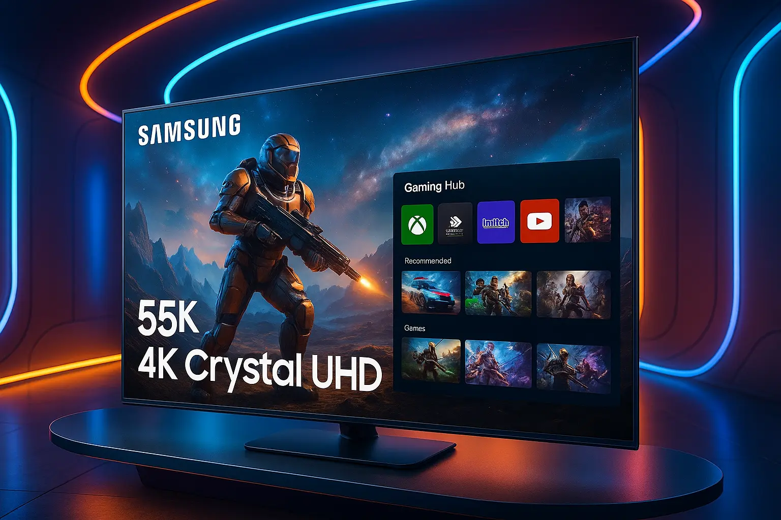 Samsung Smart TV 55" 4K Crystal com Gaming Hub