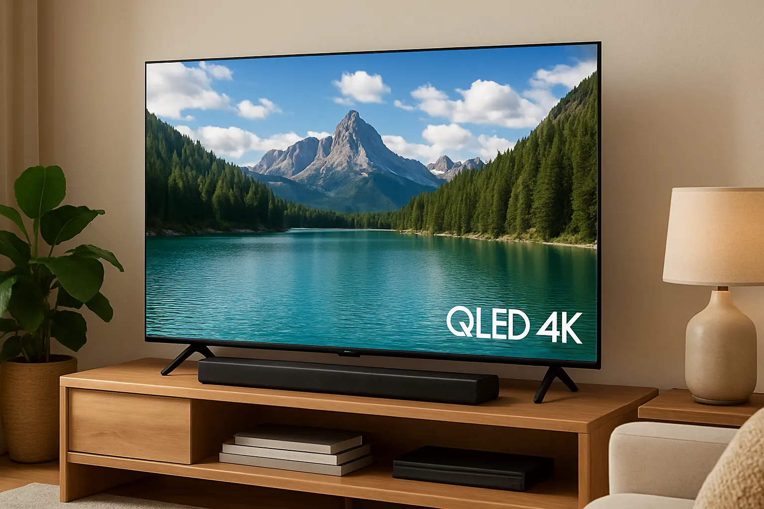 Smart TV 50" QLED 4K com Soundbar – Imersão Total em Som e Imagem
