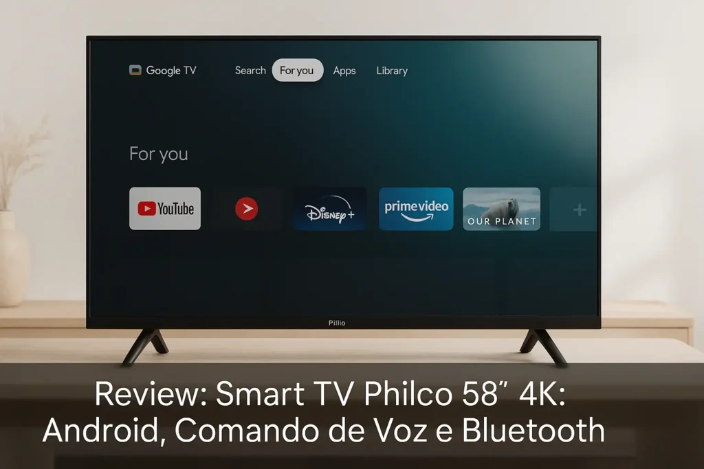 Smart TV Philco 58” 4K: Android, Comando de Voz e Bluetooth