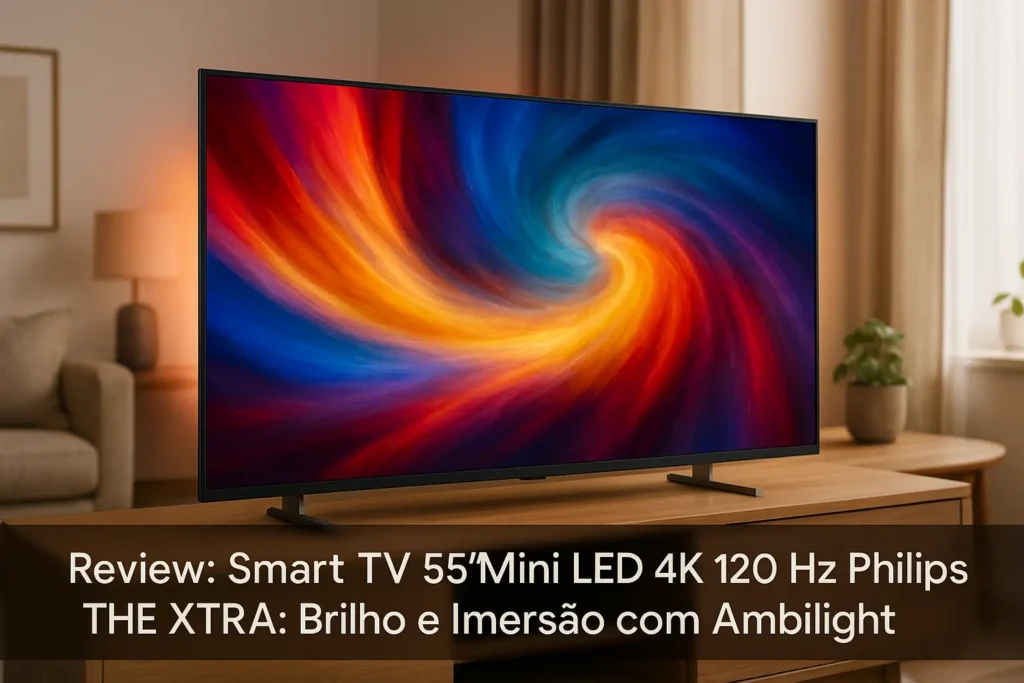 Smart TV 55" Mini LED 4K 120 Hz Philips THE XTRA: Brilho e Imersão com Ambilight