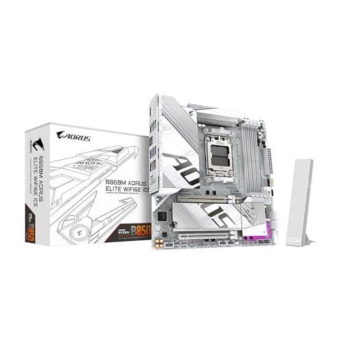 GIGABYTE Placa-mãe B850M AORUS Elite WIFI6E ICE AMD AM5 LGA 1718, mATX, DDR5, 2X M.2, PCIe 5.0, USB-C, WIFI6E, LAN 2,5GbE, EZ-Latch, Garantia de 5 anos