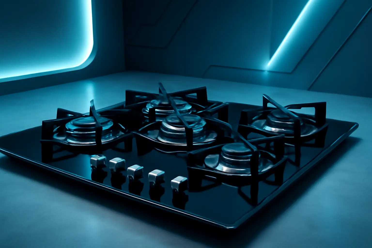 Fischer Cooktop à Gás 5 Bocas Tripla Chama Fit Line Mesa Vidro Preto Bivolt