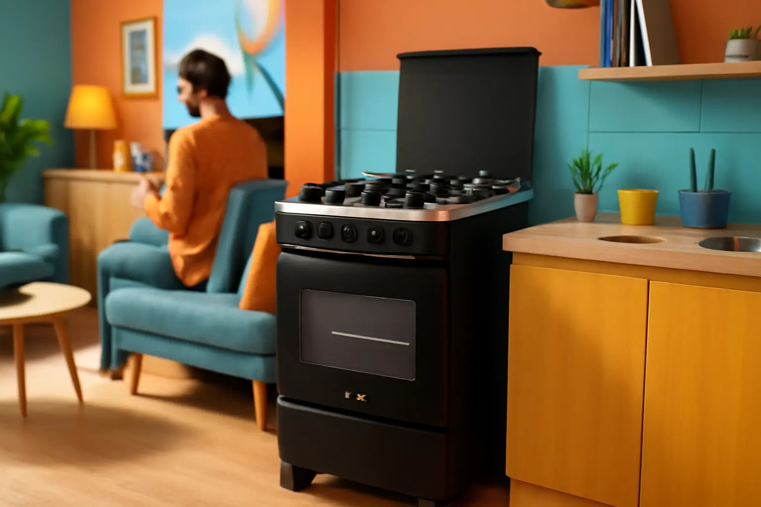 Fogão 5 Bocas Atlas Mônaco Plus Preto com Acendimento Automático e Mesa Inox