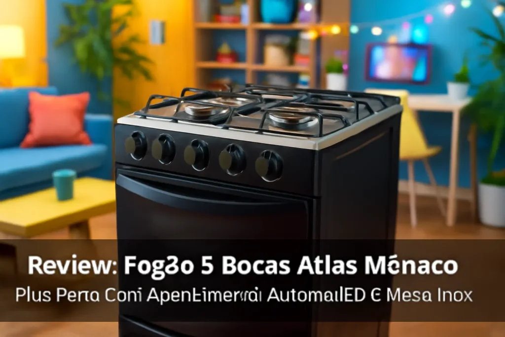 Fogão 5 Bocas Atlas Mônaco Plus Preto com Acendimento Automático e Mesa Inox