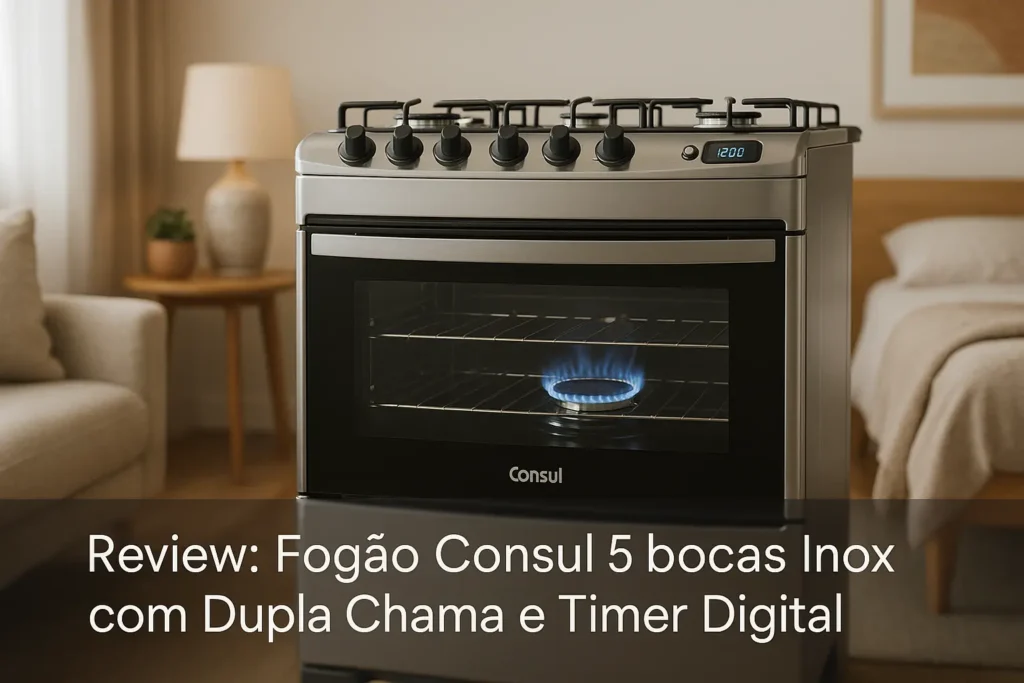 Fogão Consul 5 bocas Inox com Dupla Chama e Timer Digital