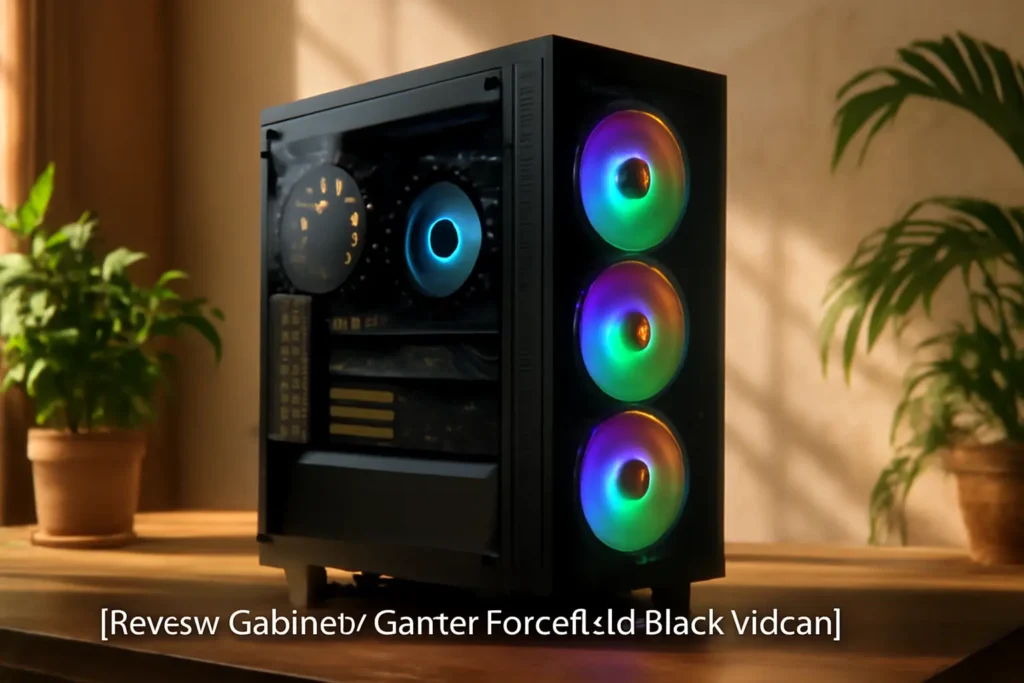 Gabinete Gamer Forcefield Black Vulcan - Frontal e Lateral em Vidro - PCYES
