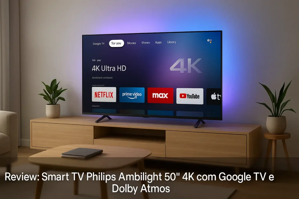 Smart TV Philips Ambilight 50" 4K com Google TV e Dolby Atmos