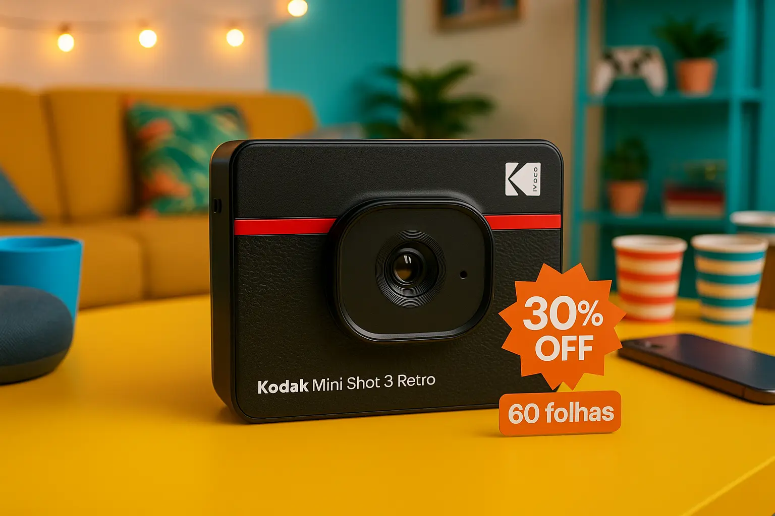 Kodak Mini Shot 3 Retro com 30% OFF e 60 folhas na Amazon