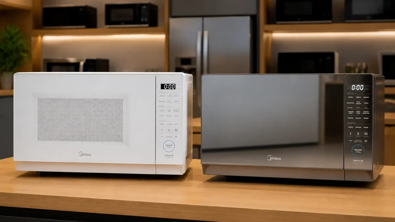 Micro-ondas Midea 27L: a mesma base, duas roupas — e a escolha não é técnica