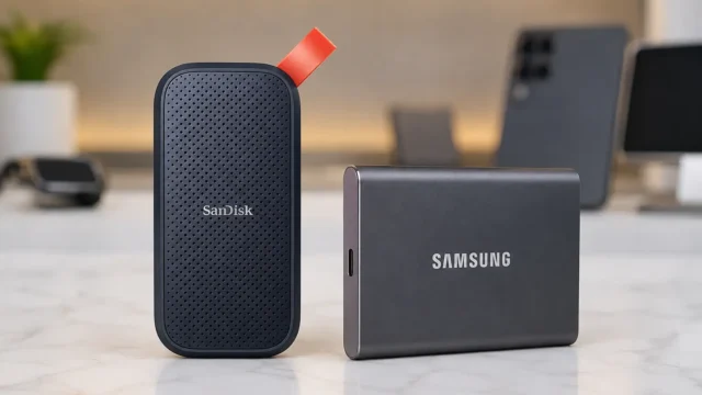 SanDisk SDSSDE30 ou Samsung T7: velocidade contra recursos extras