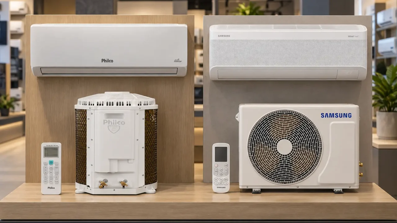 Philco PAC12FC é mais direto; Samsung WindFree AI aposta em automação