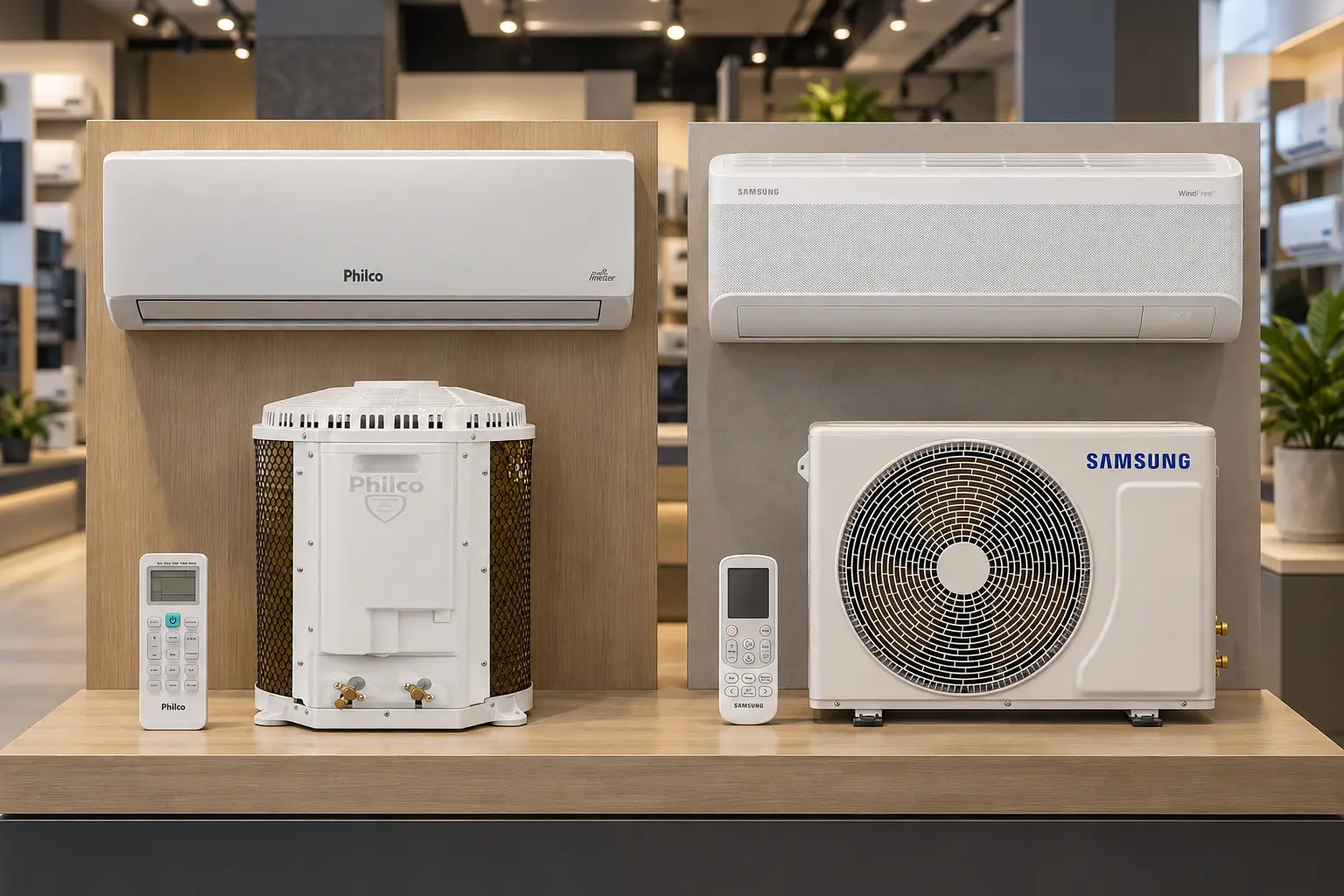 Philco PAC12FC é mais direto; Samsung WindFree AI aposta em automação
