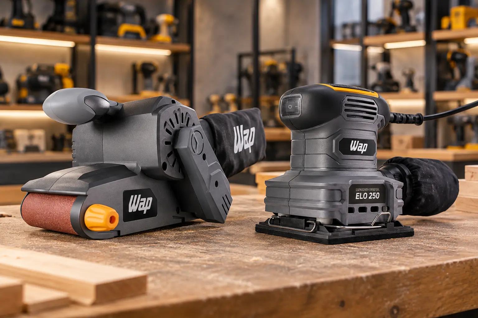 WAP WF LC01 ou ELO 250: cinta e roto orbital mudam o tipo de lixamento