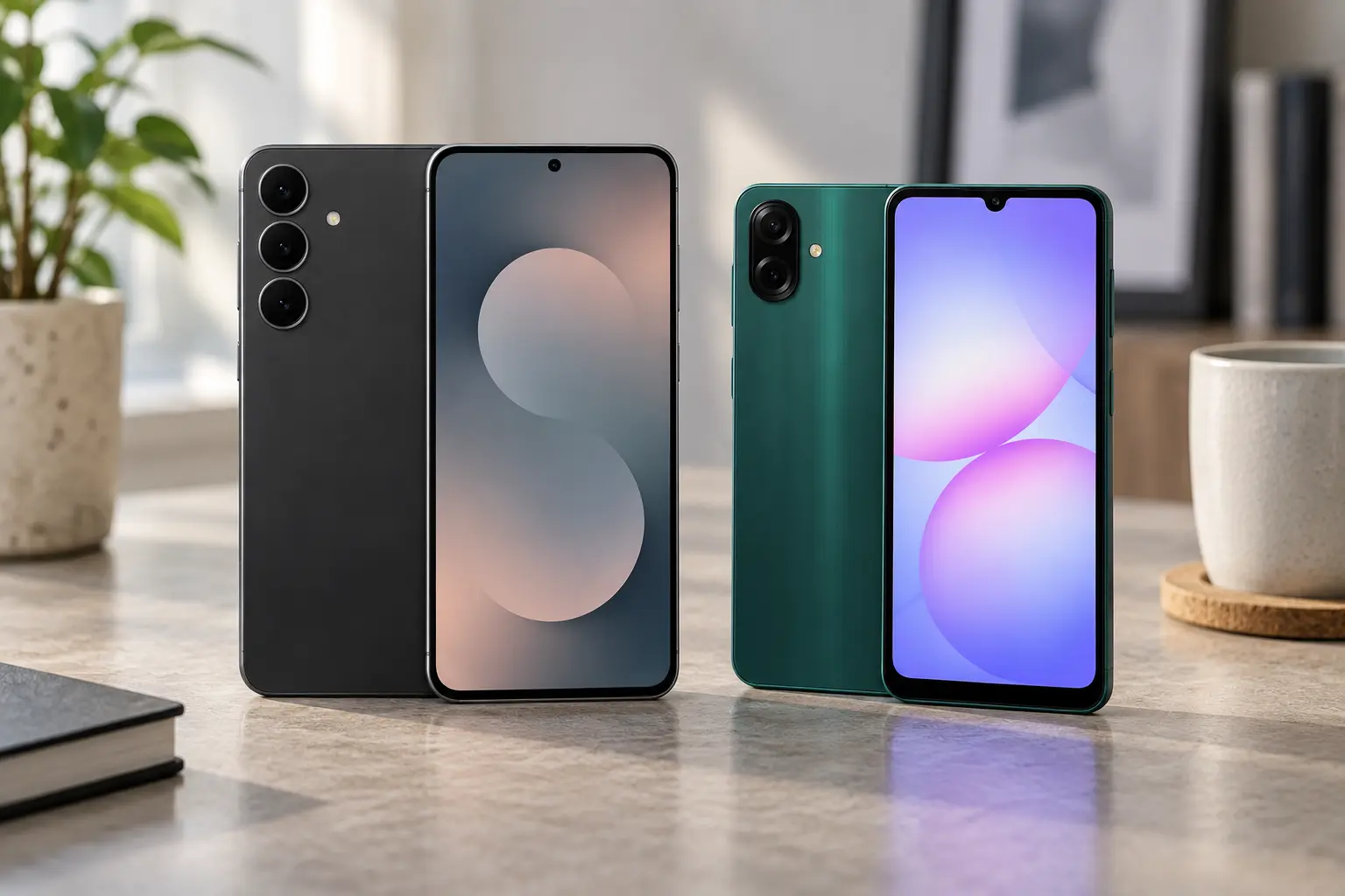 Galaxy A07 ou S25 FE: 256GB iguais, diferenças em câmera, IA e proteção