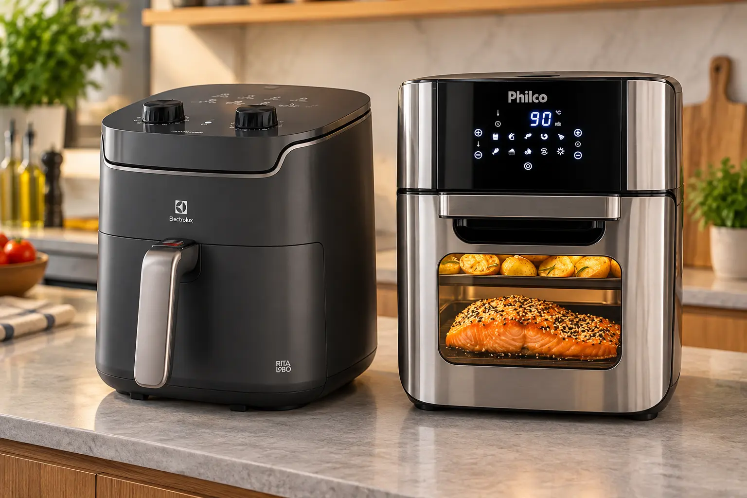 Air fryer 5,8L ou Oven 12L: cesto tradicional ou espaço de forno