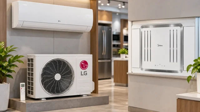 LG Dual Voice AI ou Midea Janela: 18.000 BTUs ou instalação compacta