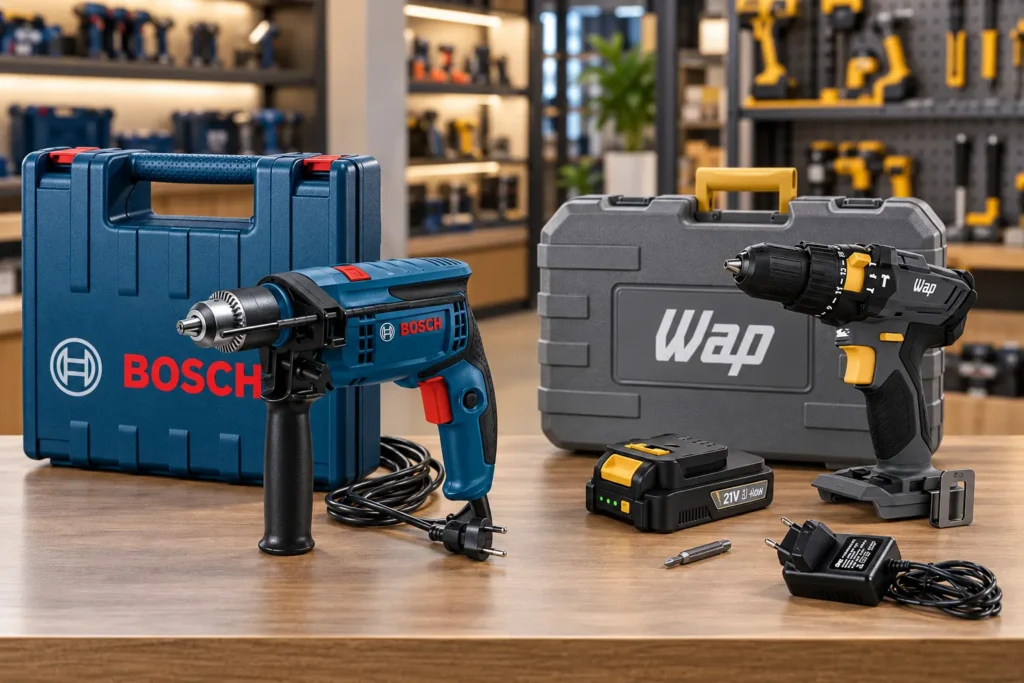 Bosch GSB 13 RE-M ou WAP K21-ID01: tomada ou bateria muda o uso