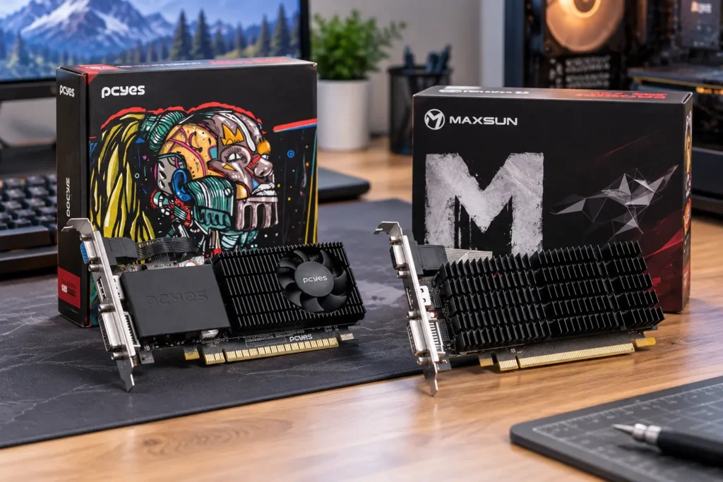 PCYES R5 230 ou Maxsun R5 230: memória ou conexões de vídeo