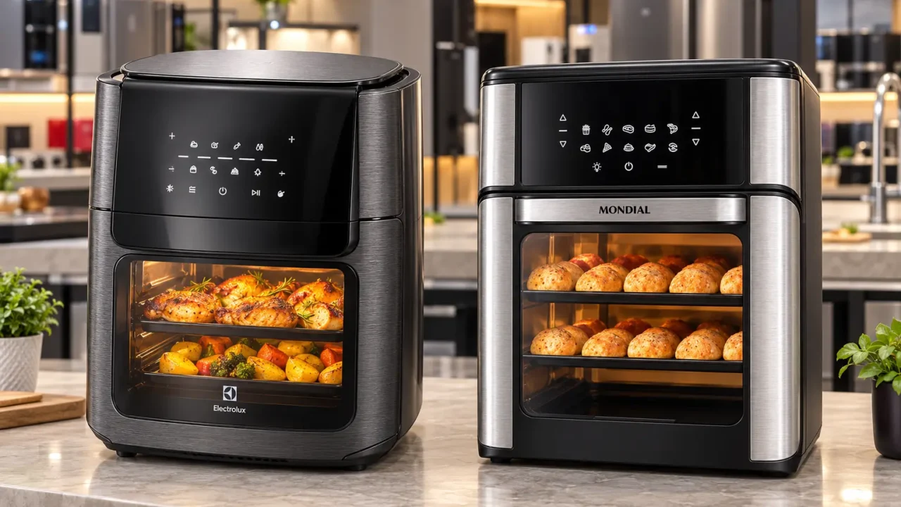 Electrolux EAF90 ou Mondial Oven 12L: espeto giratório ou mais assadeiras
