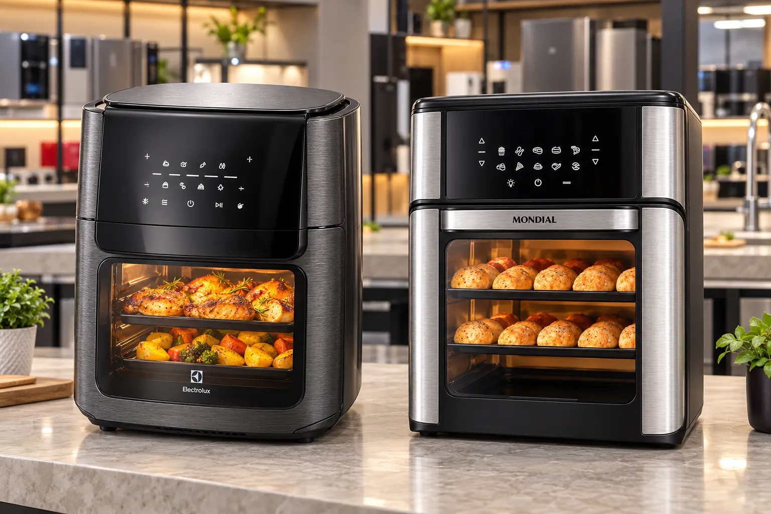 Electrolux EAF90 ou Mondial Oven 12L: espeto giratório ou mais assadeiras