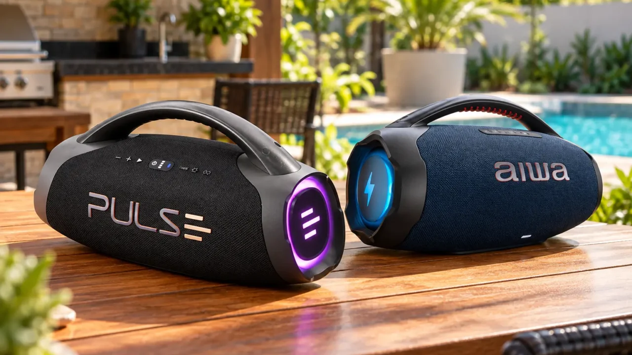 Pulse X Boombox ou AIWA Plus: potência, conexões ou proteção IP66