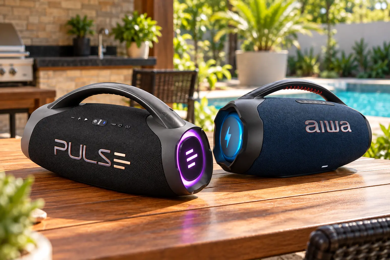 Pulse X Boombox ou AIWA Plus: potência, conexões ou proteção IP66